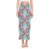 Pink Protea Pattern Print Side Slit Maxi Skirt