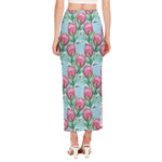 Pink Protea Pattern Print Side Slit Maxi Skirt