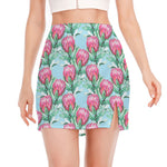 Pink Protea Pattern Print Side Slit Mini Skirt