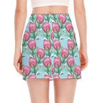 Pink Protea Pattern Print Side Slit Mini Skirt