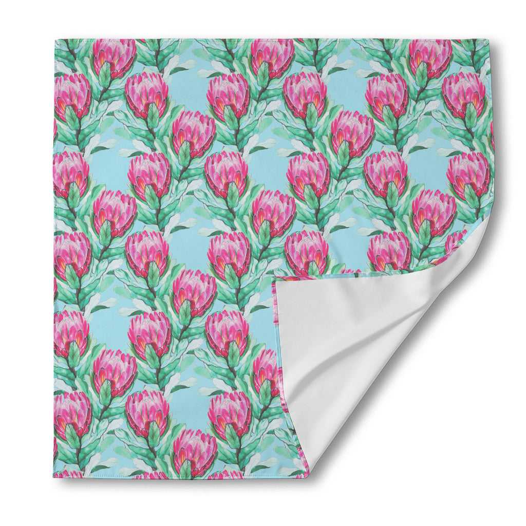 Pink Protea Pattern Print Silk Bandana