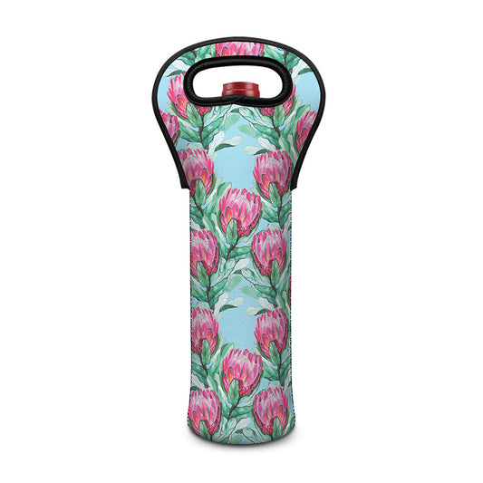 Pink Protea Pattern Print Single Neoprene Wine Tote