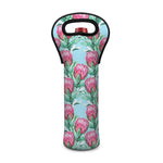 Pink Protea Pattern Print Single Neoprene Wine Tote