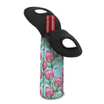 Pink Protea Pattern Print Single Neoprene Wine Tote