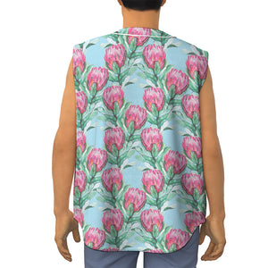 Pink Protea Pattern Print Sleeveless Baseball Jersey