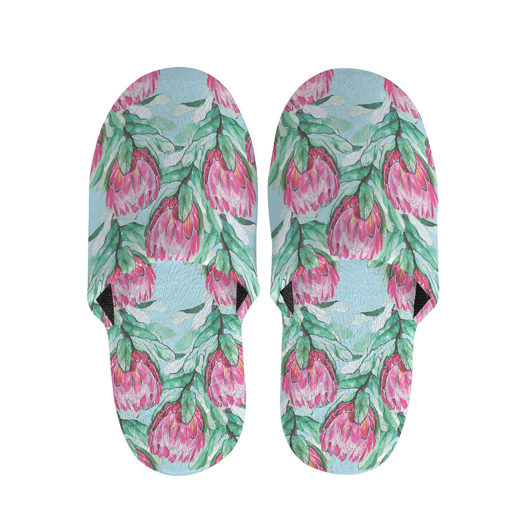 Pink Protea Pattern Print Slippers