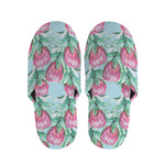 Pink Protea Pattern Print Slippers