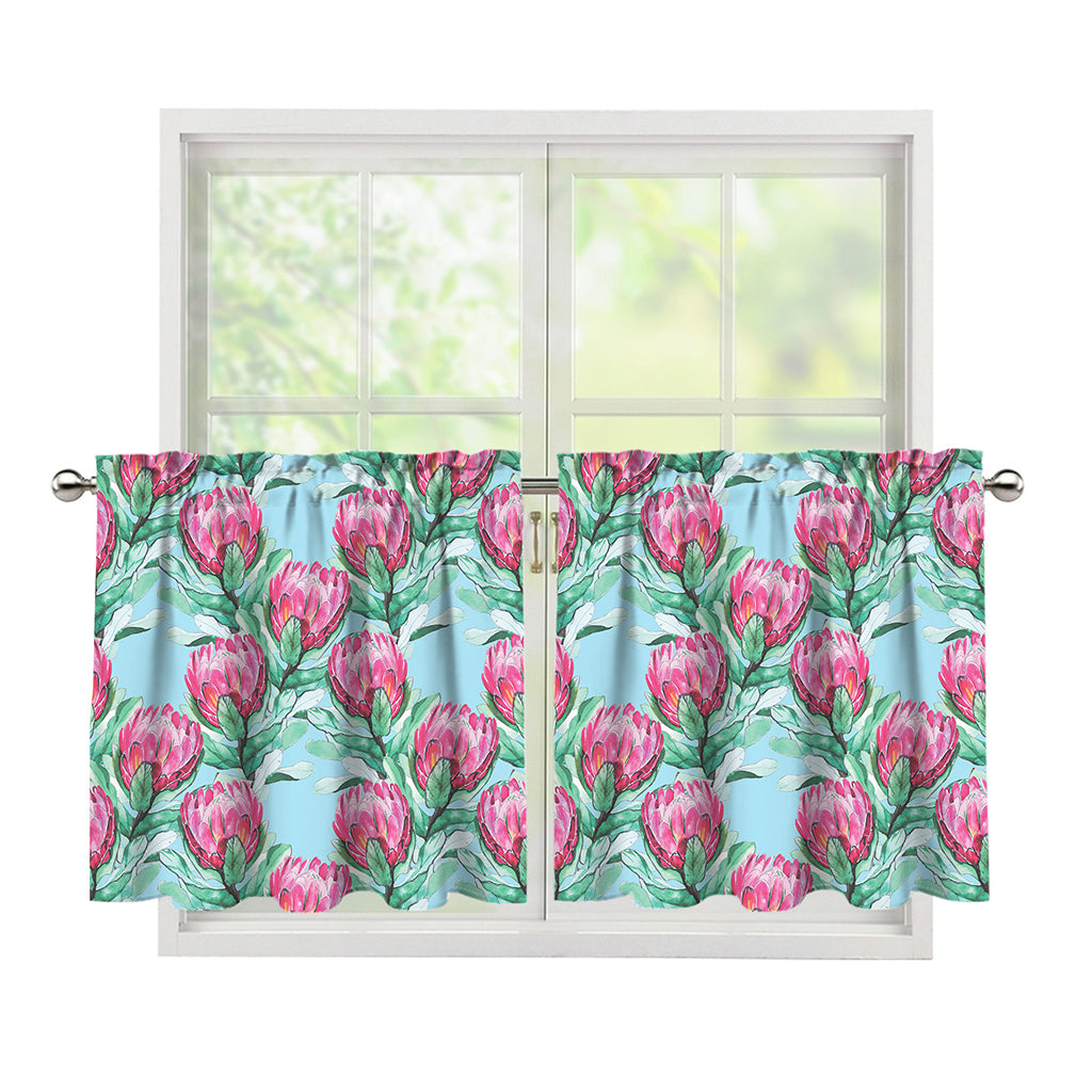 Pink Protea Pattern Print Tier Curtains
