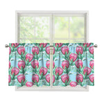 Pink Protea Pattern Print Tier Curtains