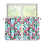 Pink Protea Pattern Print Tier Curtains