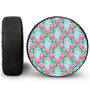 Pink Protea Pattern Print Tire Cover