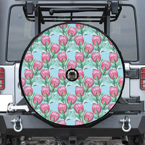 Pink Protea Pattern Print Tire Cover With Camera Hole