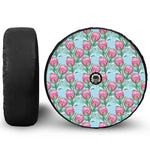 Pink Protea Pattern Print Tire Cover With Camera Hole