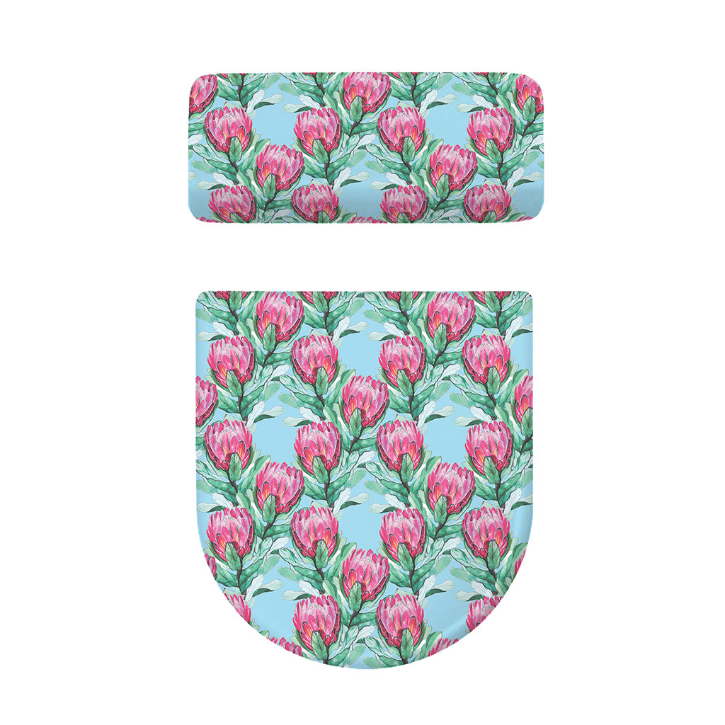 Pink Protea Pattern Print Toilet Lid And Tank Cover Set