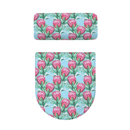 Pink Protea Pattern Print Toilet Lid And Tank Cover Set
