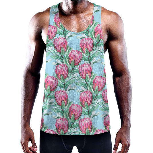 Pink Protea Pattern Print Training Tank Top