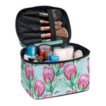 Pink Protea Pattern Print Travel Makeup Bag
