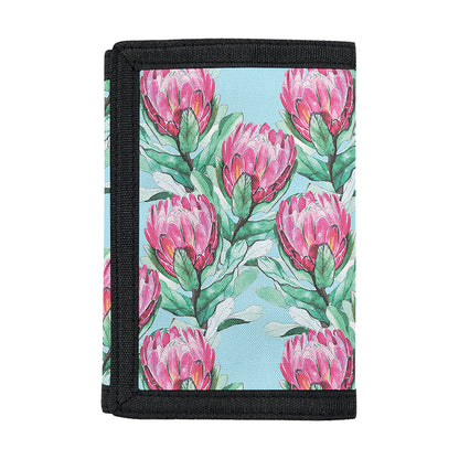 Pink Protea Pattern Print Trifold Wallet