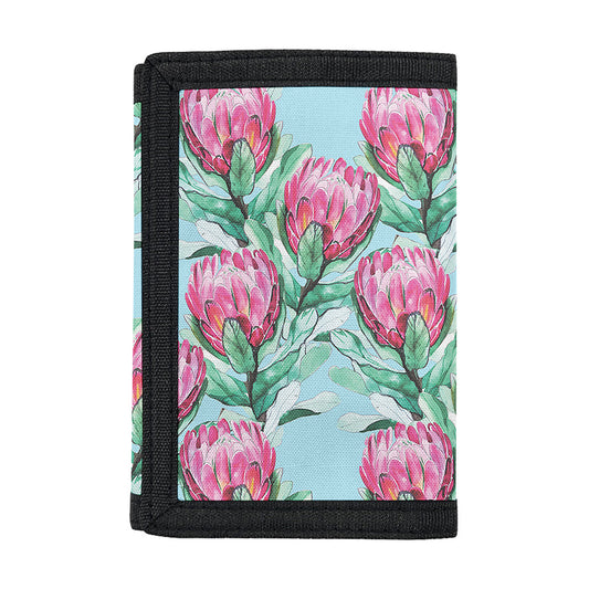 Pink Protea Pattern Print Trifold Wallet
