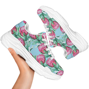 Pink Protea Pattern Print White Chunky Shoes