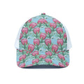Pink Protea Pattern Print White Mesh Trucker Hat