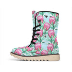 Pink Protea Pattern Print Winter Boots