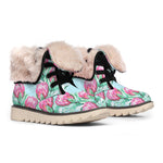 Pink Protea Pattern Print Winter Boots