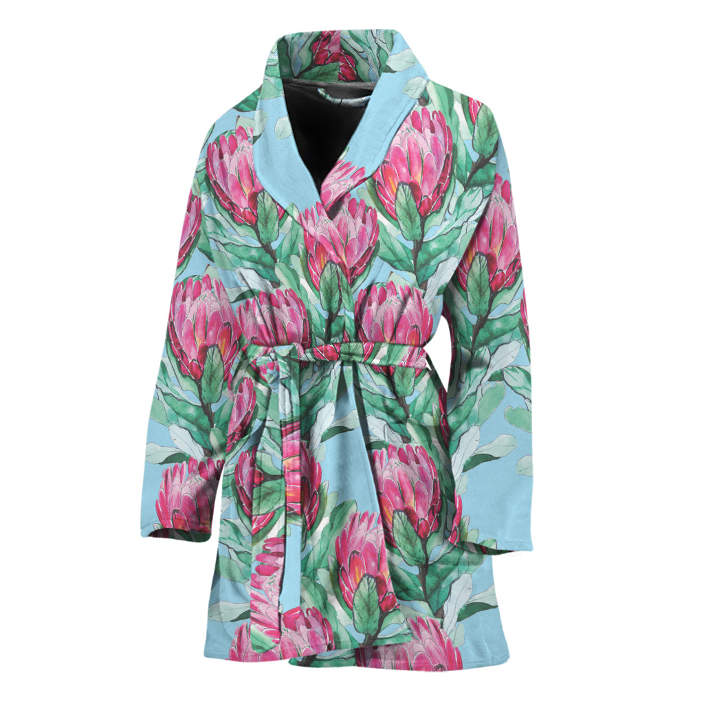 Pink Protea Pattern Print Women's Bathrobe