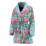 Pink Protea Pattern Print Women's Bathrobe