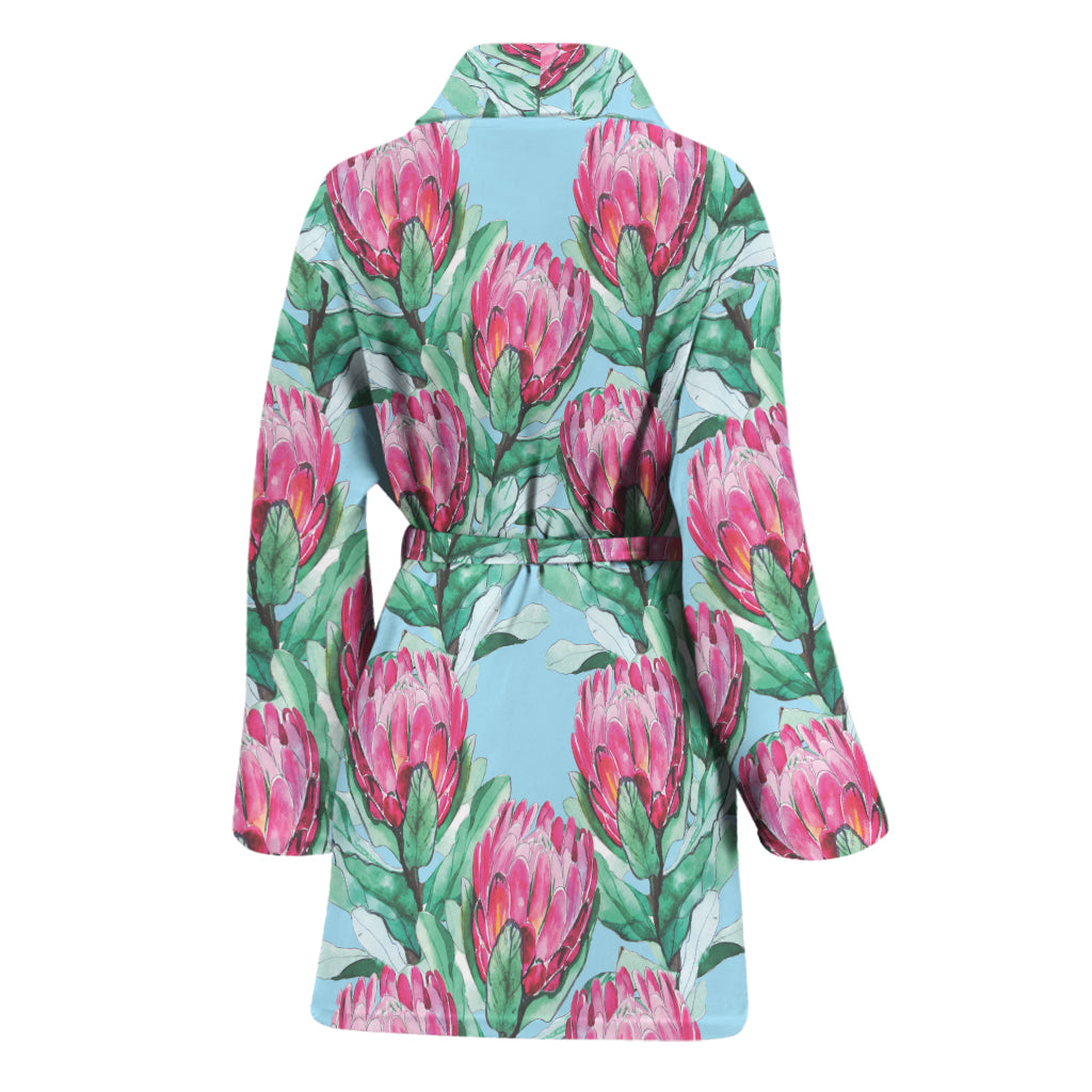 Pink Protea Pattern Print Women's Bathrobe