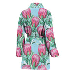 Pink Protea Pattern Print Women's Bathrobe