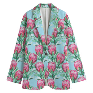 Pink Protea Pattern Print Women's Blazer