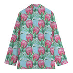 Pink Protea Pattern Print Women's Blazer