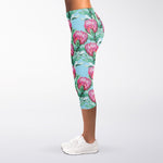 Pink Protea Pattern Print Women's Capri Leggings