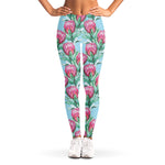 Pink Protea Pattern Print Women's Leggings