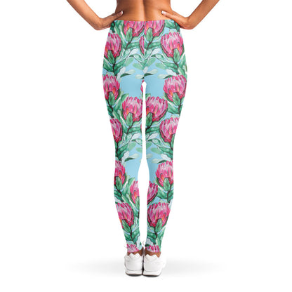 Pink Protea Pattern Print Women's Leggings