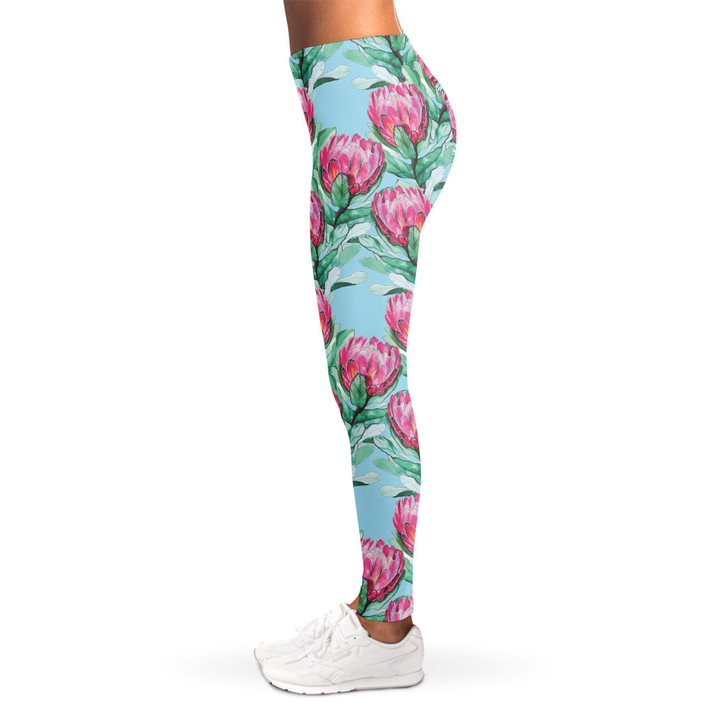 Pink Protea Pattern Print Women's Leggings