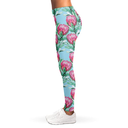 Pink Protea Pattern Print Women's Leggings