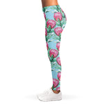 Pink Protea Pattern Print Women's Leggings