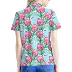 Pink Protea Pattern Print Women's Polo Shirt