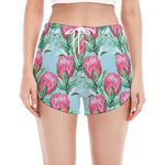 Pink Protea Pattern Print Women's Split Running Shorts