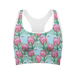 Pink Protea Pattern Print Women's Sports Bra