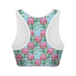 Pink Protea Pattern Print Women's Sports Bra