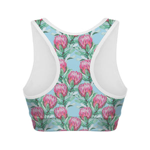 Pink Protea Pattern Print Women's Sports Bra