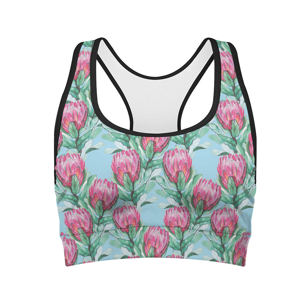 Pink Protea Pattern Print Women's Sports Bra