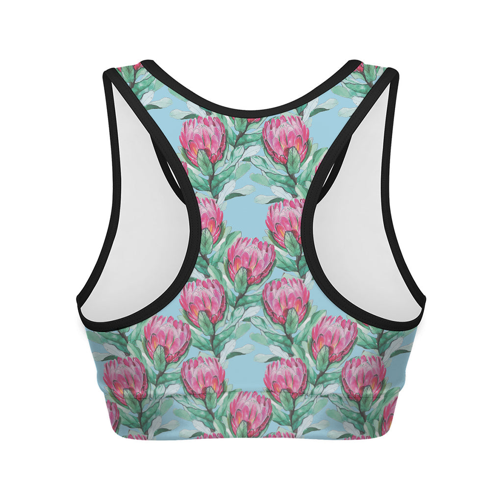 Pink Protea Pattern Print Women's Sports Bra