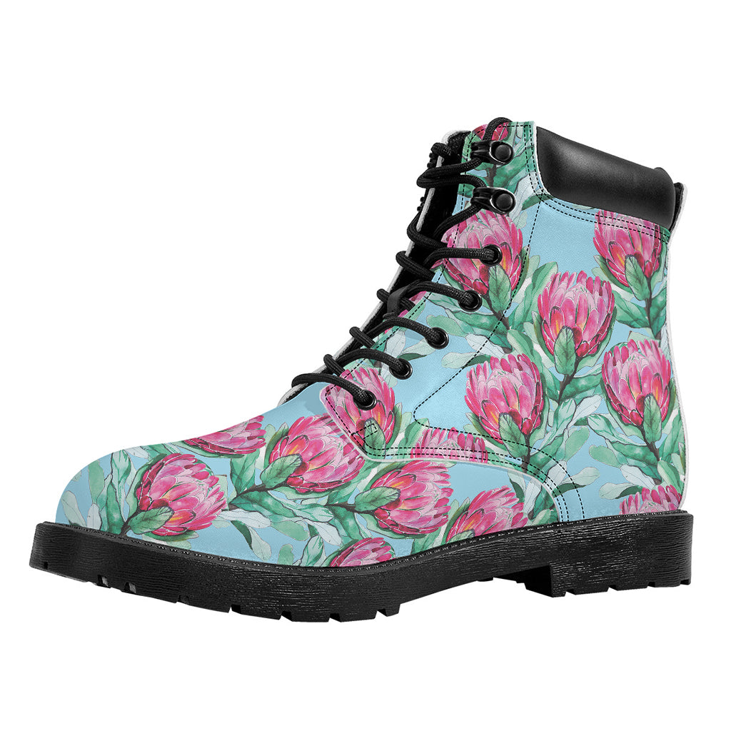 Pink Protea Pattern Print Work Boots