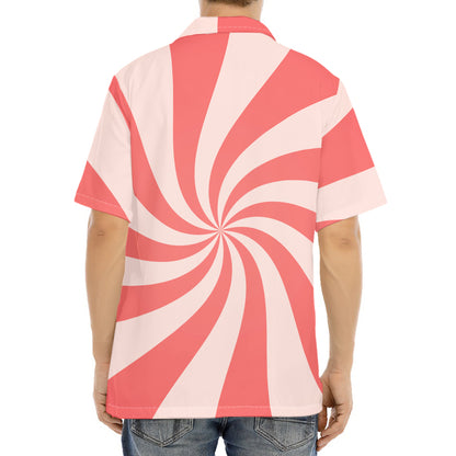 Pink Psychedelic Swirl Print Aloha Shirt