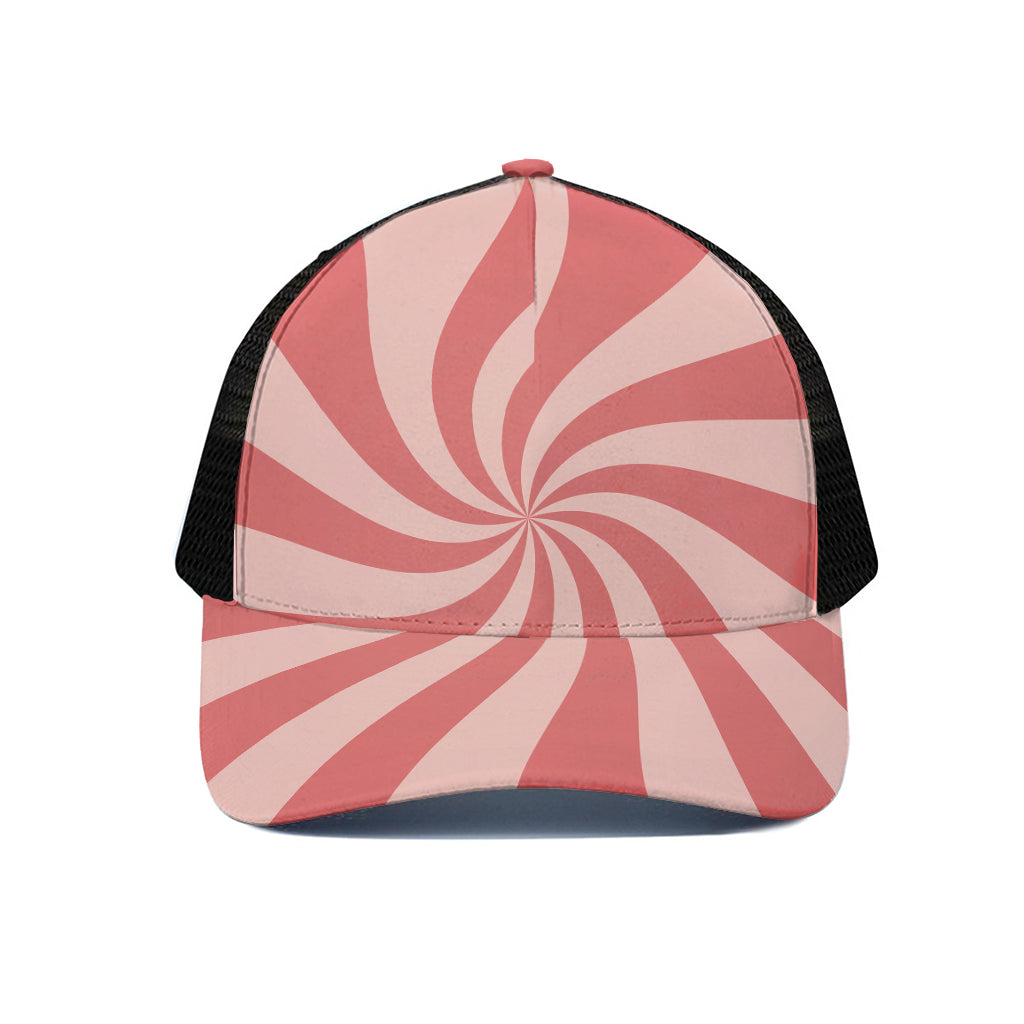Pink Psychedelic Swirl Print Black Mesh Trucker Cap