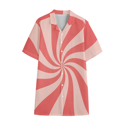 Pink Psychedelic Swirl Print Cotton Hawaiian Shirt